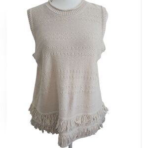 Boho Western Beige Sleeveless Sweater With Fringe Hem Top Large